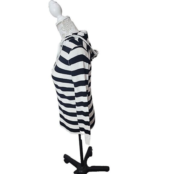 Lauren Ralph Lauren Cotton Hoodie White Black Striped Snaps Pullover Women's PM - Picture 7 of 8